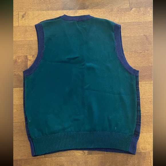 Vintage GAP Sweater Men Medium Green Blue Blackwatch Sleeveless Vest - Picture 2 of 2